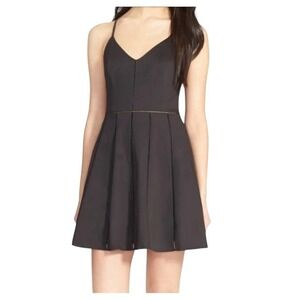 Parker Black Fit and Flare Mini Dress V-Neck Racerback Ladder Stitch XS